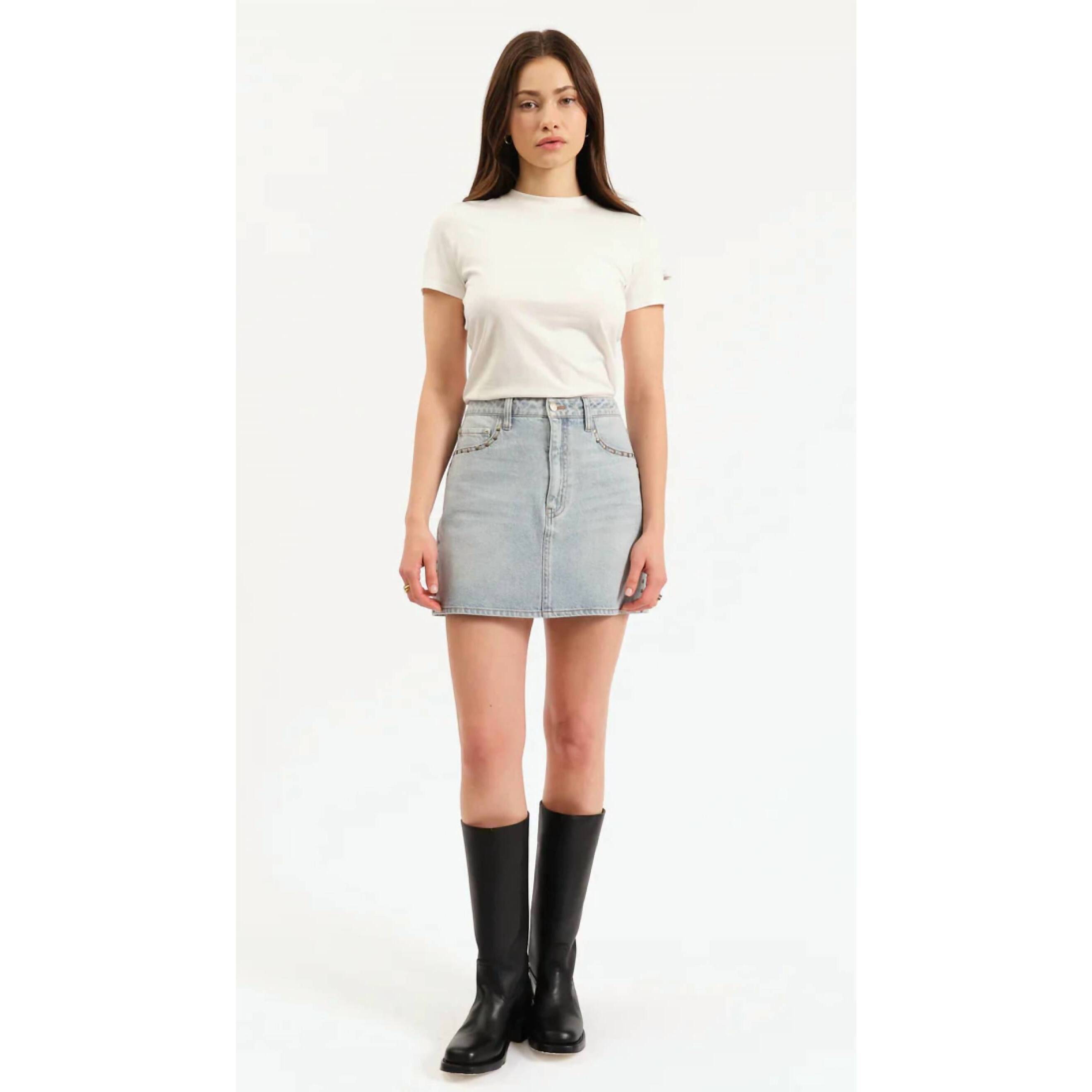 New Daze Studded Denim Skirt In Blue